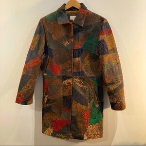 KROSHETTA Sz M Leather Patchwork Knee Length Colourful Lined Coat with  Pockets